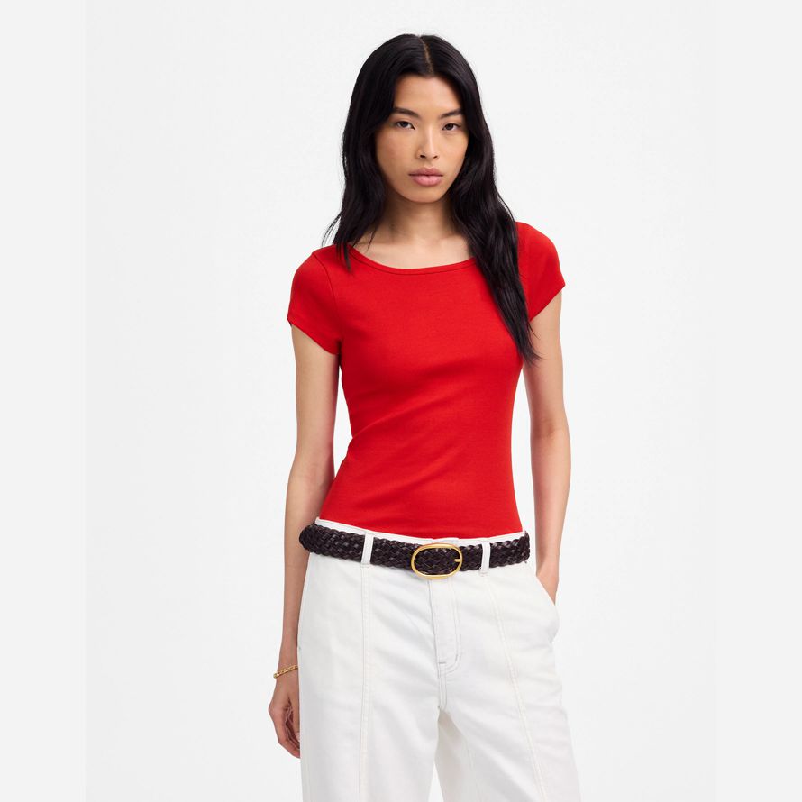 rote damen madewell regenerative baumwolle gerippte mütze-langarm-t-shirts