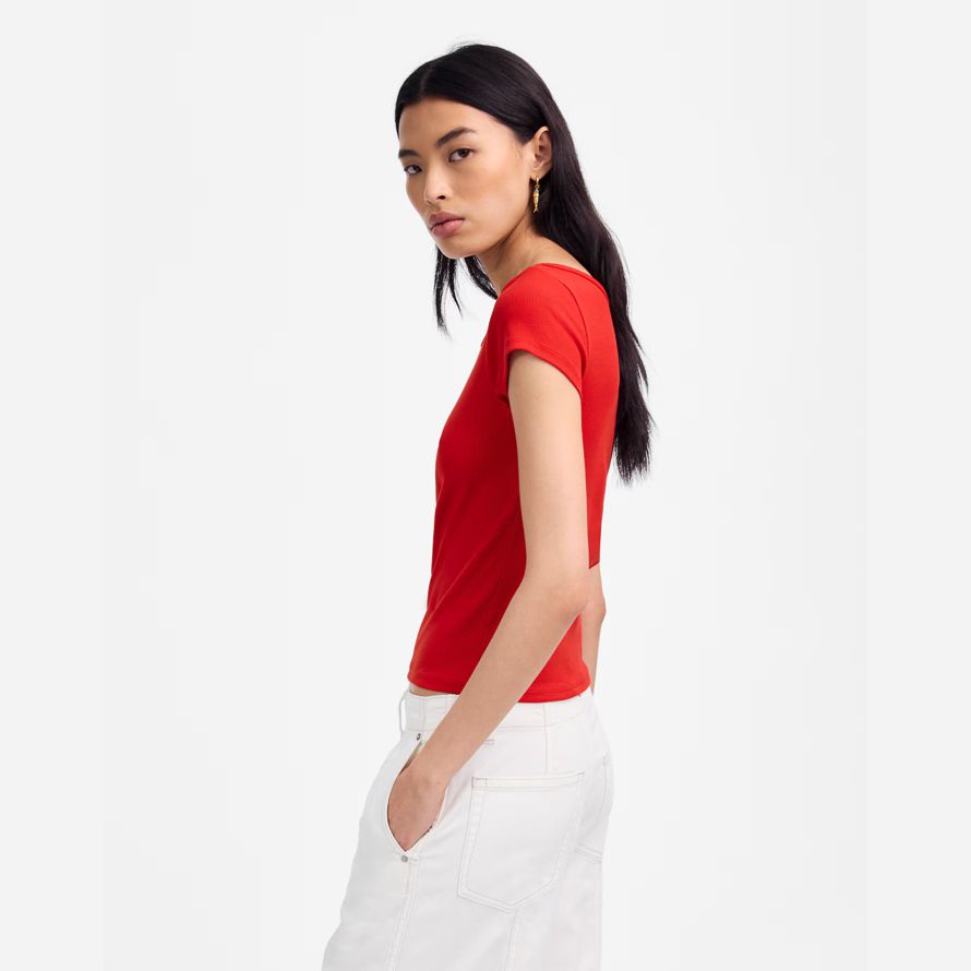 rote damen madewell regenerative baumwolle gerippte mütze-langarm-t-shirts