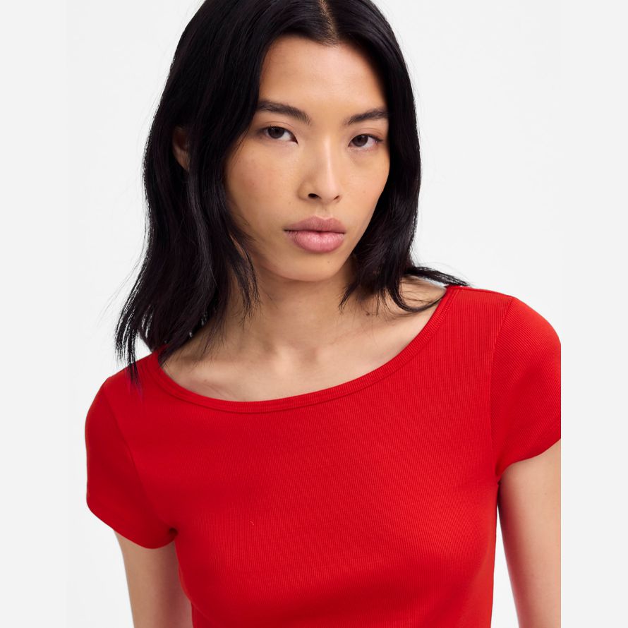 rote damen madewell regenerative baumwolle gerippte mütze-langarm-t-shirts