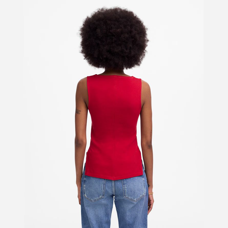 red madewell womens sleeveless boatneck side slit t-shirts