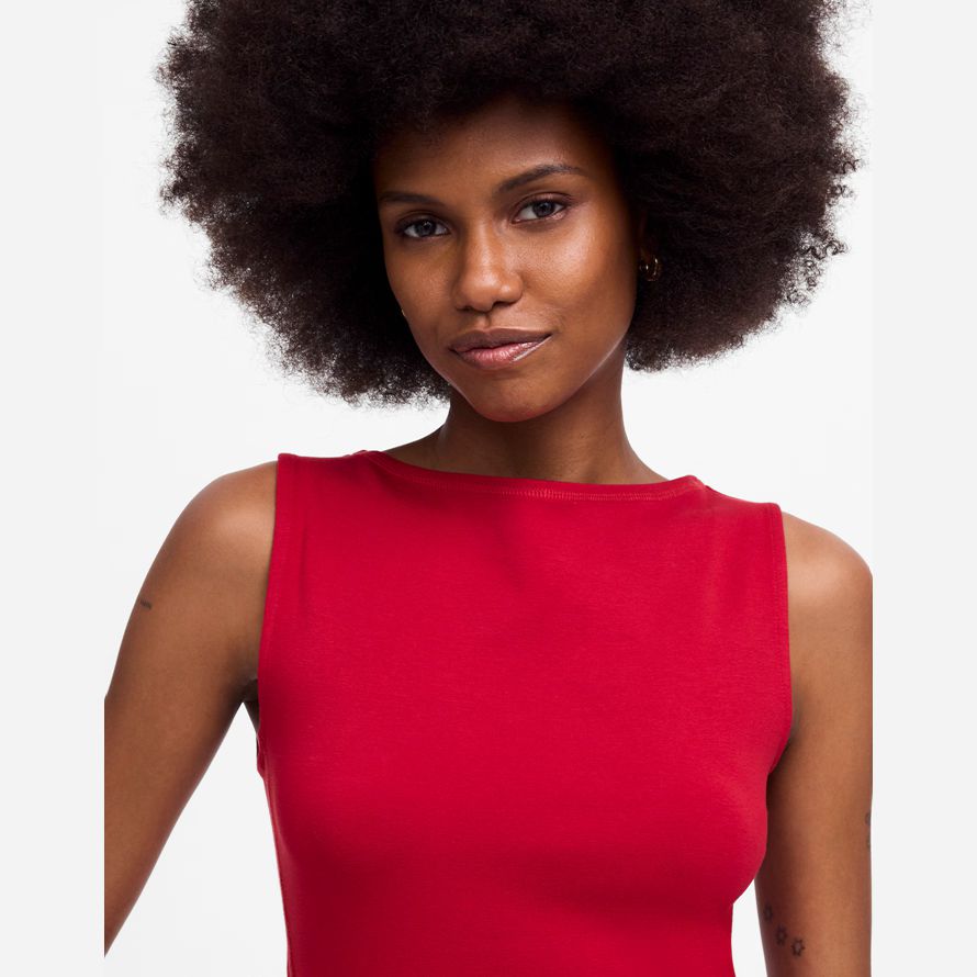 red madewell womens sleeveless boatneck side slit t-shirts