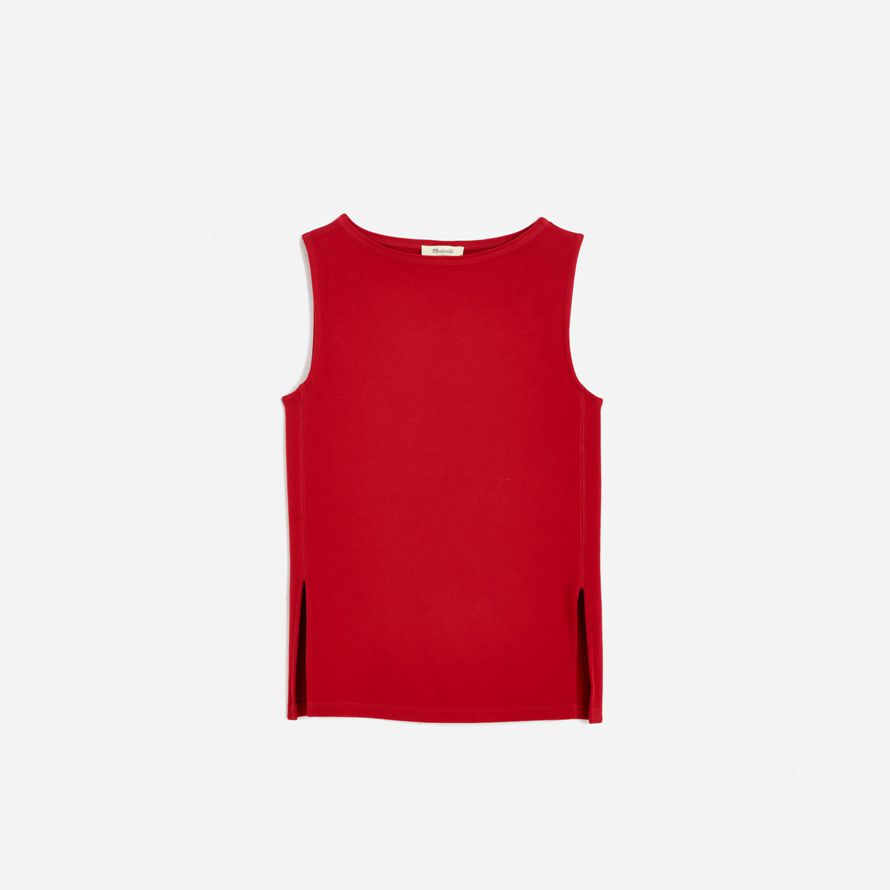 red madewell womens sleeveless boatneck side slit t-shirts