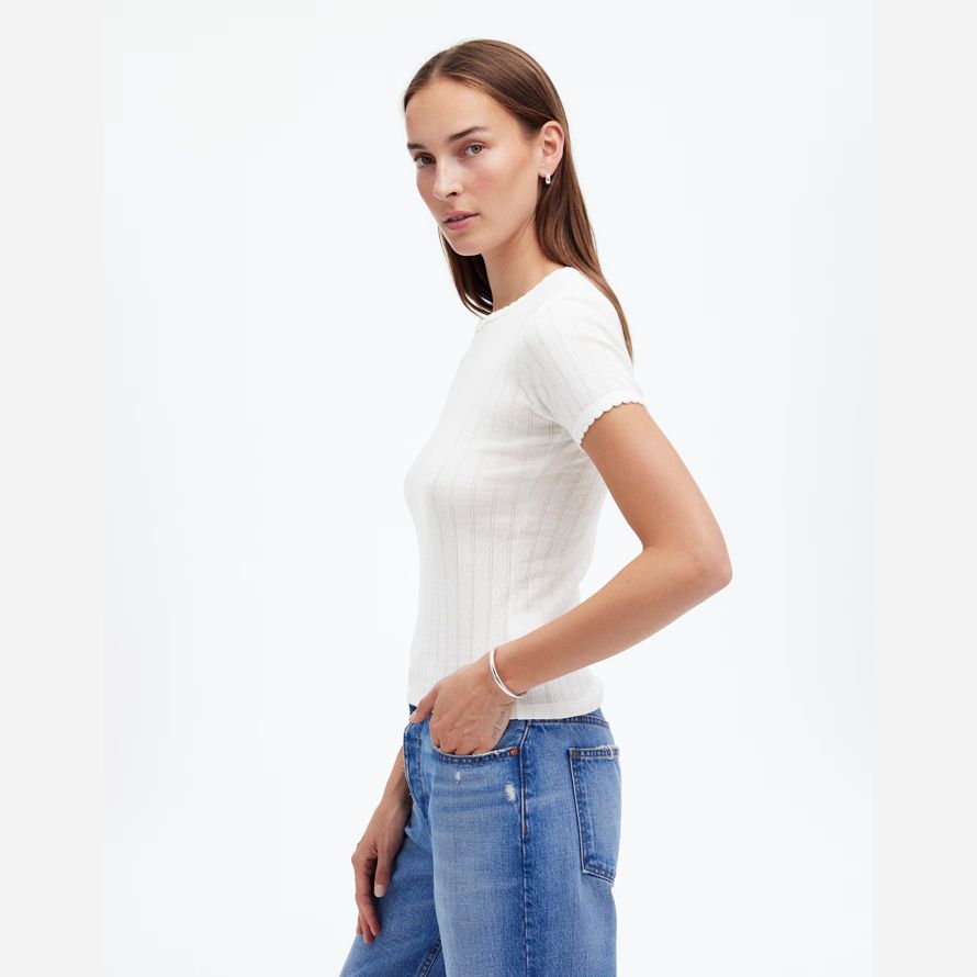 weiß damen madewell leset pointelle slim-fit-t-shirts
