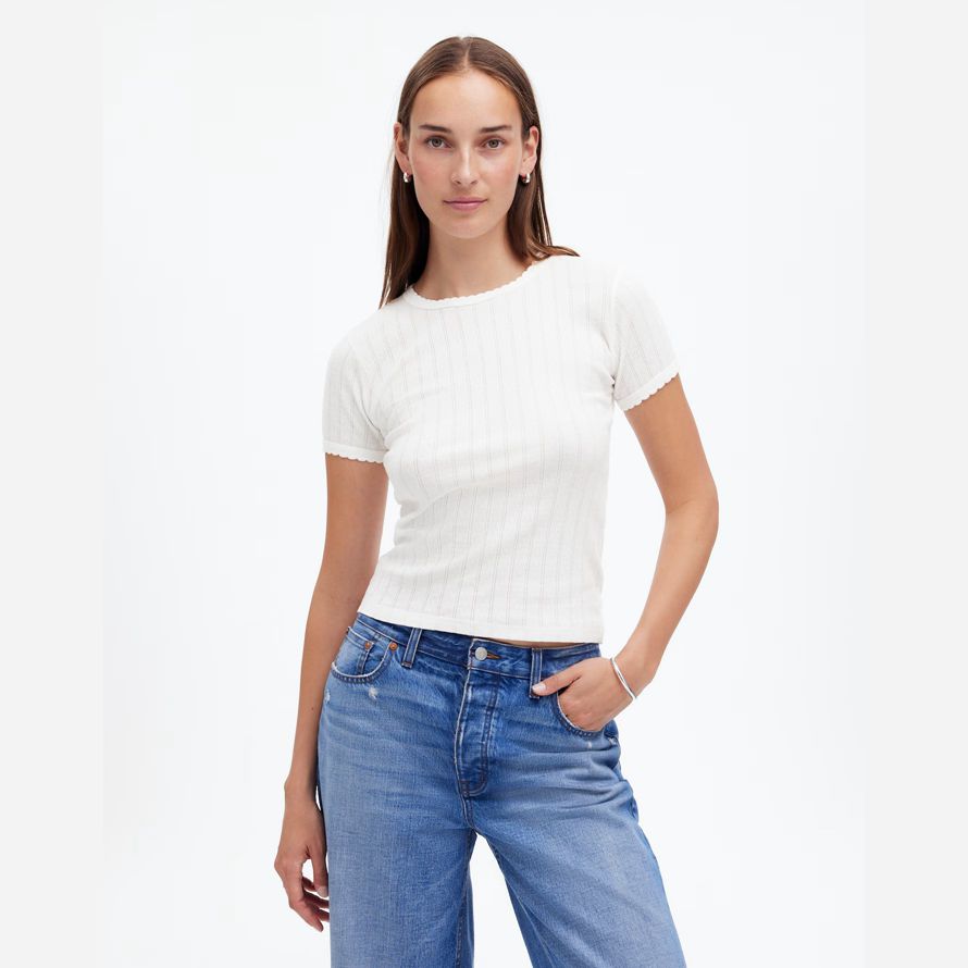 weiß damen madewell leset pointelle slim-fit-t-shirts
