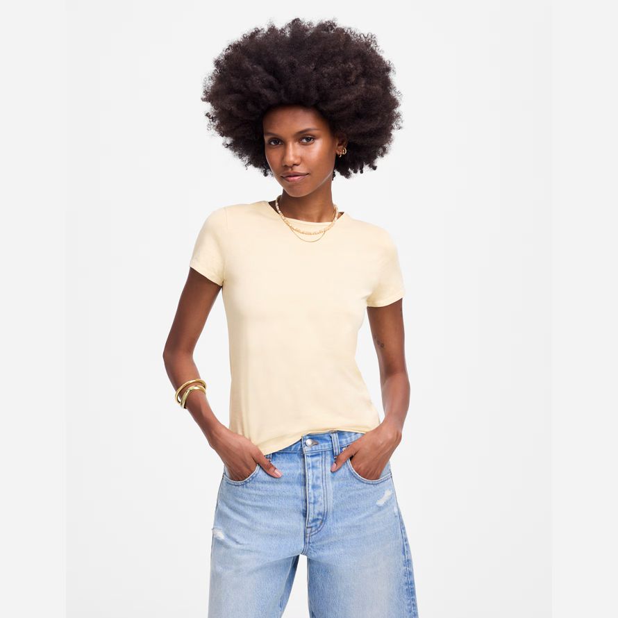 madewell essential slim leichte baumwolle frauen t-shirts sahne