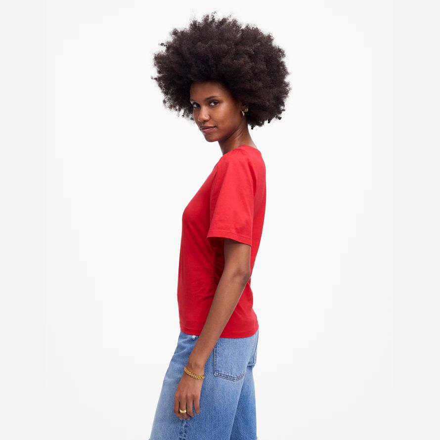red madewell seite-cinch-puff-Ärmel-frauen-t-shirts