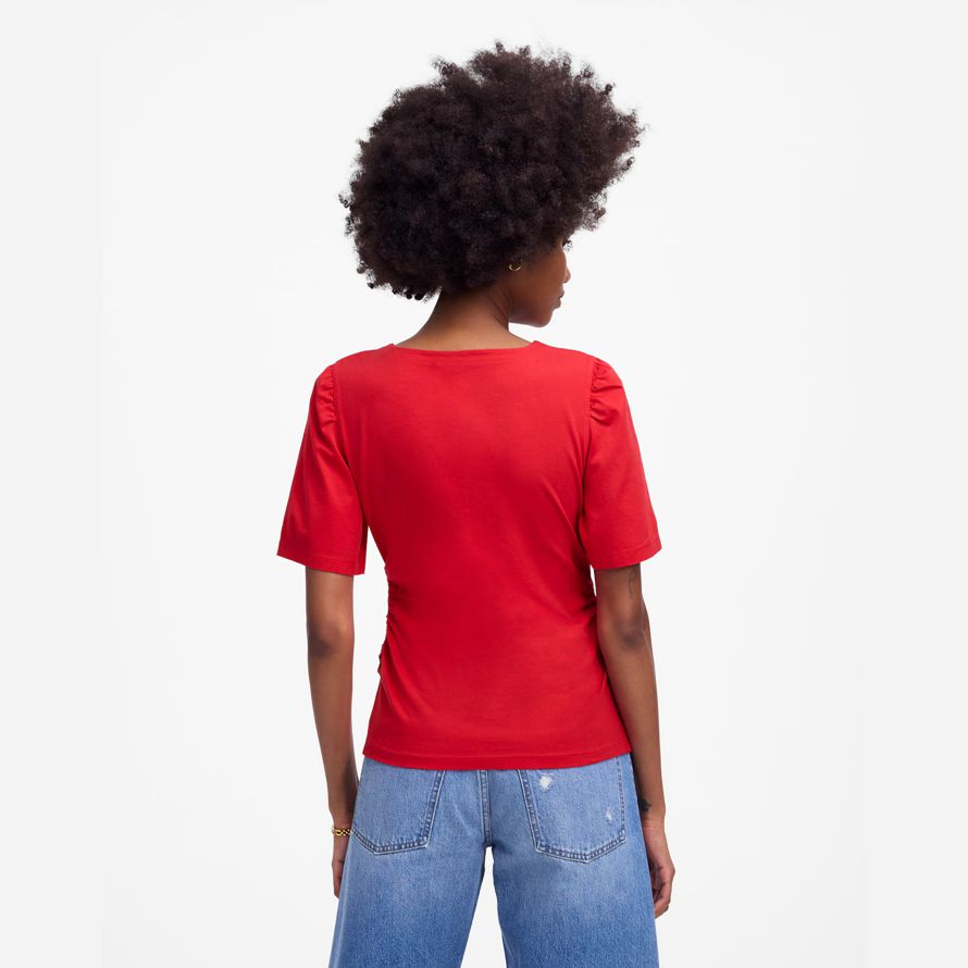 red madewell seite-cinch-puff-Ärmel-frauen-t-shirts
