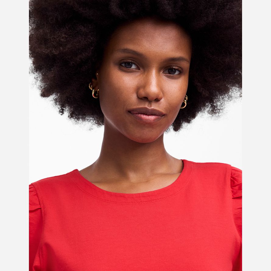 red madewell seite-cinch-puff-Ärmel-frauen-t-shirts