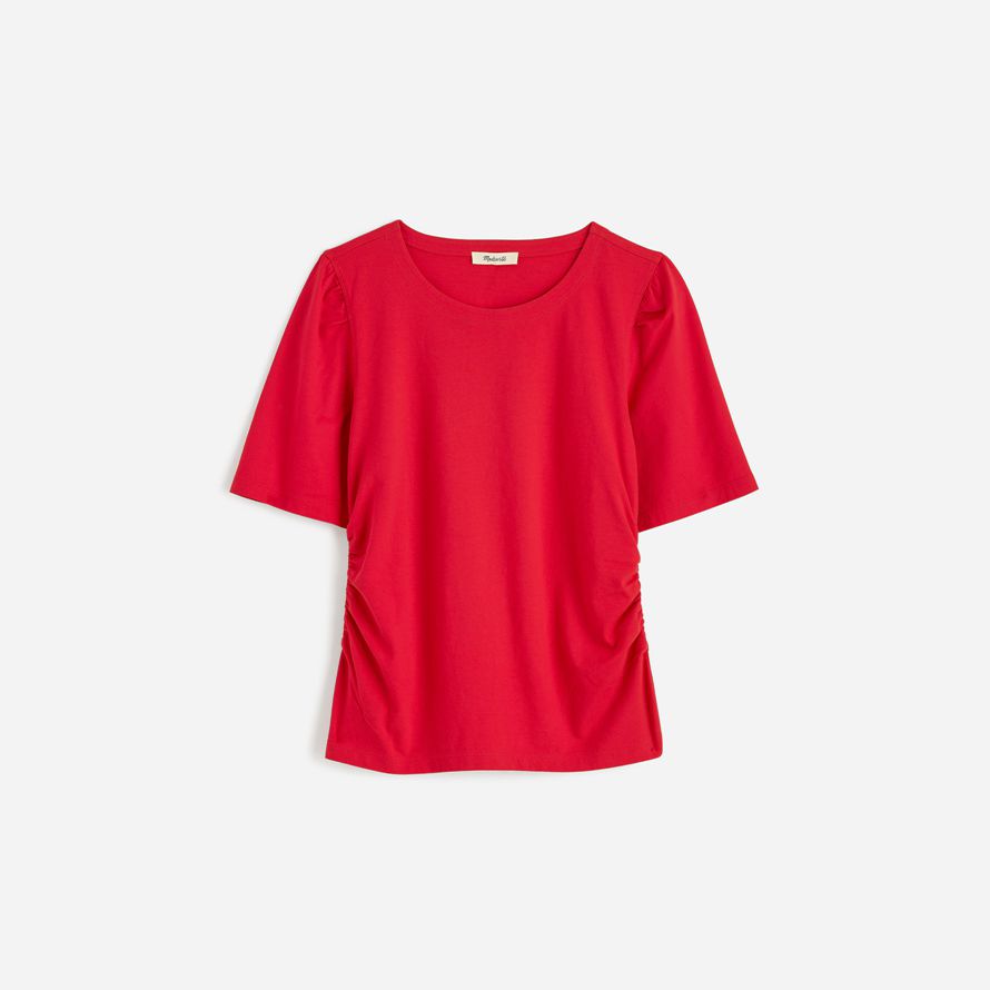 red madewell seite-cinch-puff-Ärmel-frauen-t-shirts