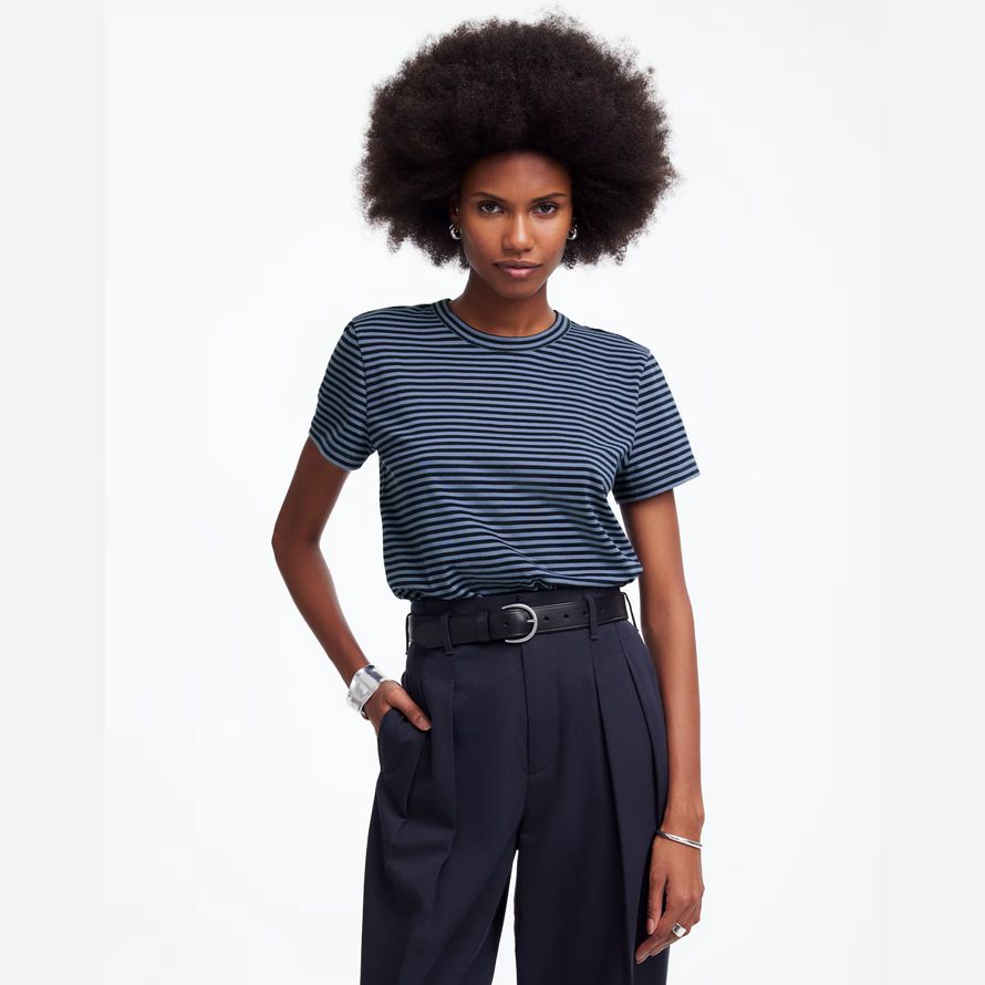 madewell cotton perfekte crewneck frauen t-shirts blau navy