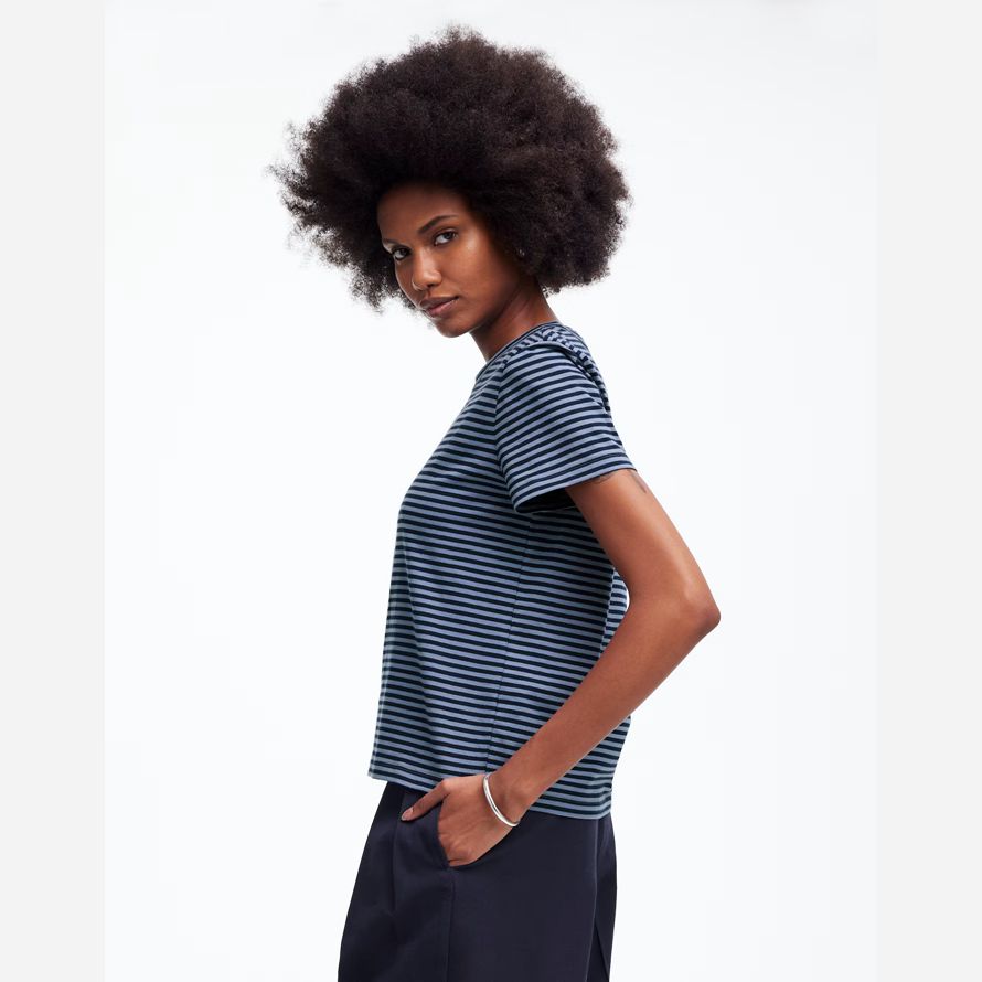madewell cotton perfekte crewneck frauen t-shirts blau navy