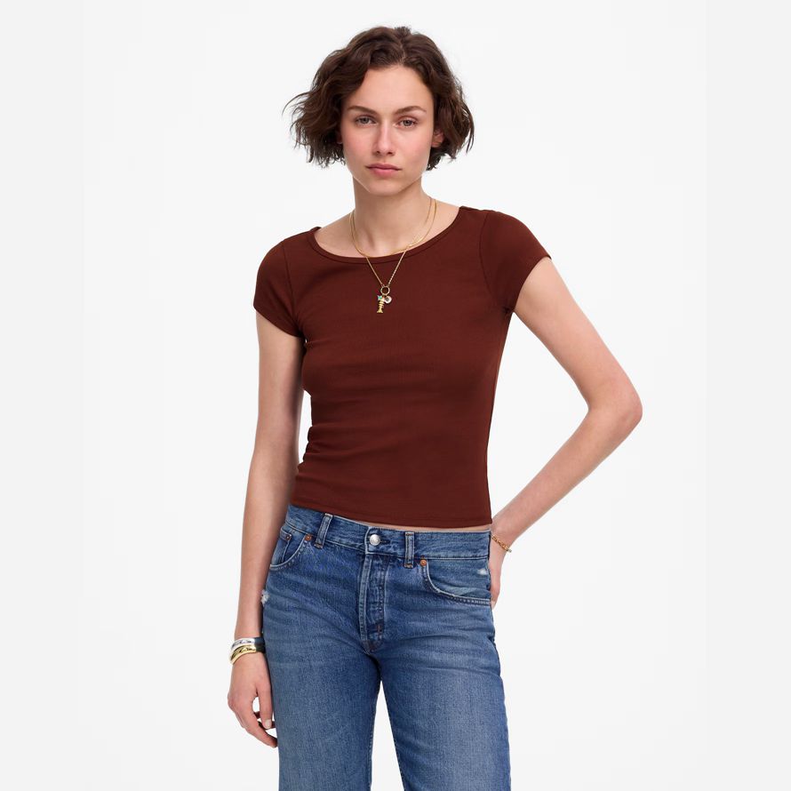 schokolade damen madewell regenerative baumwolle gerippte mütze-langarm-t-shirts