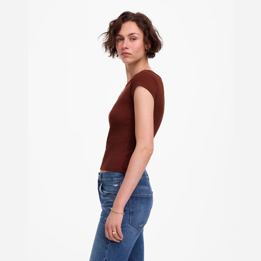 schokolade damen madewell regenerative baumwolle gerippte mütze-langarm-t-shirts