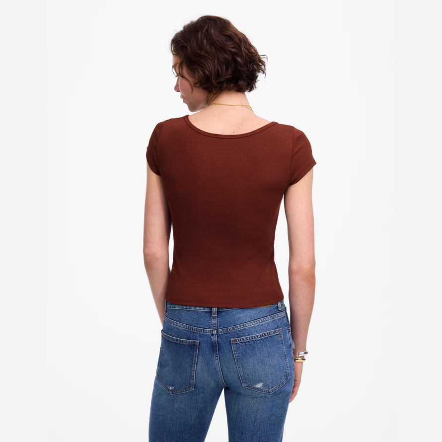 schokolade damen madewell regenerative baumwolle gerippte mütze-langarm-t-shirts