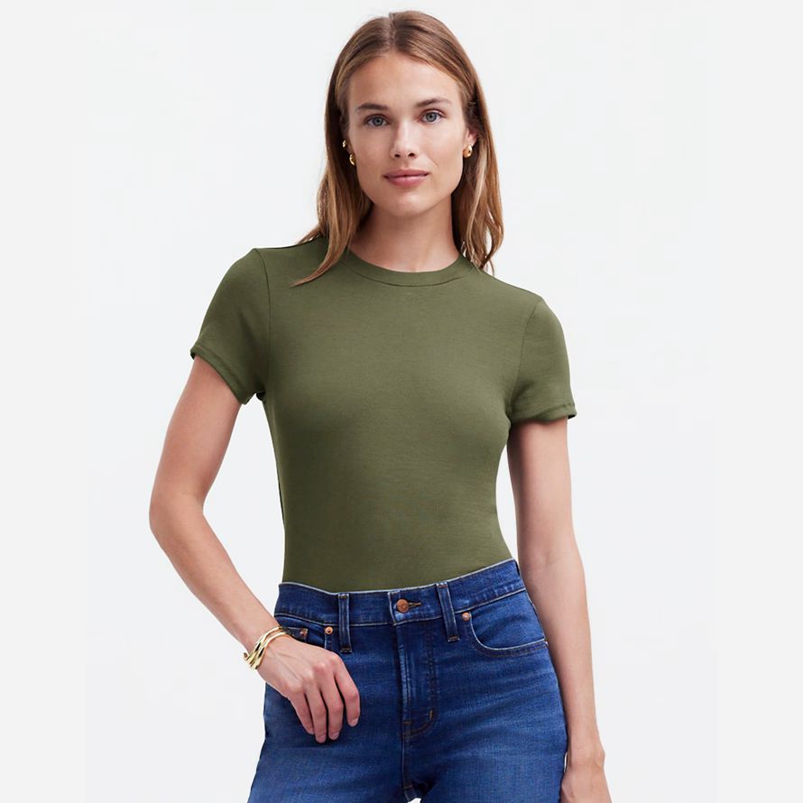 damen madewell regenerative cotton ribbed crewneck t-shirts von olive
