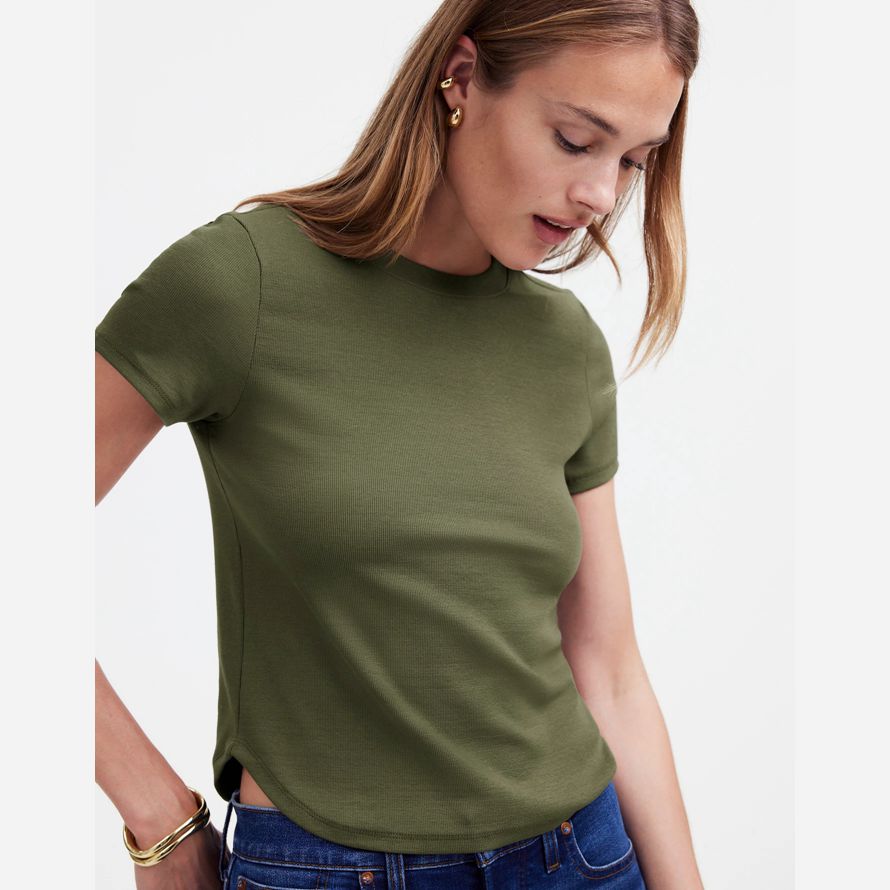 damen madewell regenerative cotton ribbed crewneck t-shirts von olive
