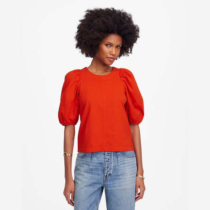 rote damen madewell puff-sleeve t-shirts