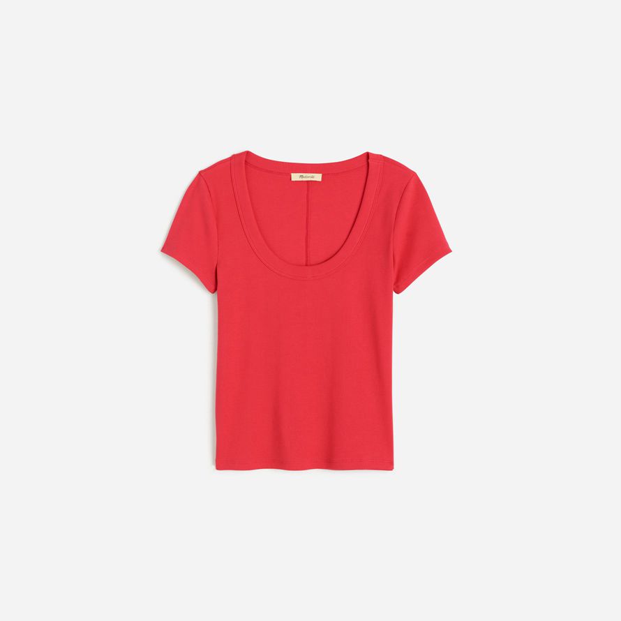 rote damen madewell regenerative baumwolle gerippte scoopneck t-shirts