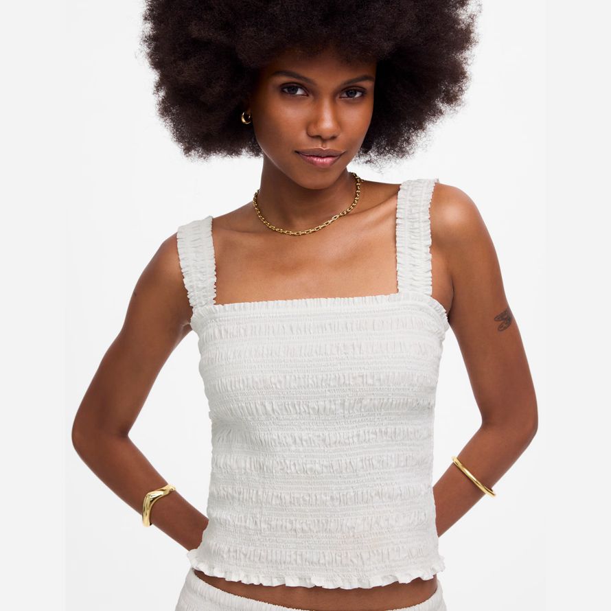 weiß damen madewell popeline gesmokt tank