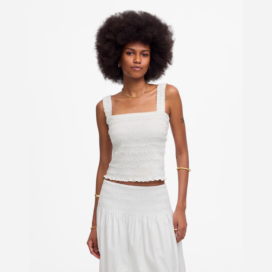 weiß damen madewell popeline gesmokt tank