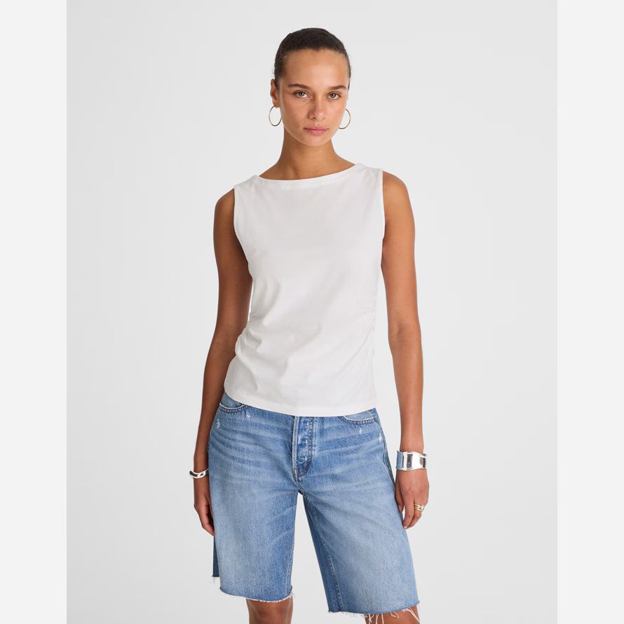 madewell cinched crewneck damen tank-white