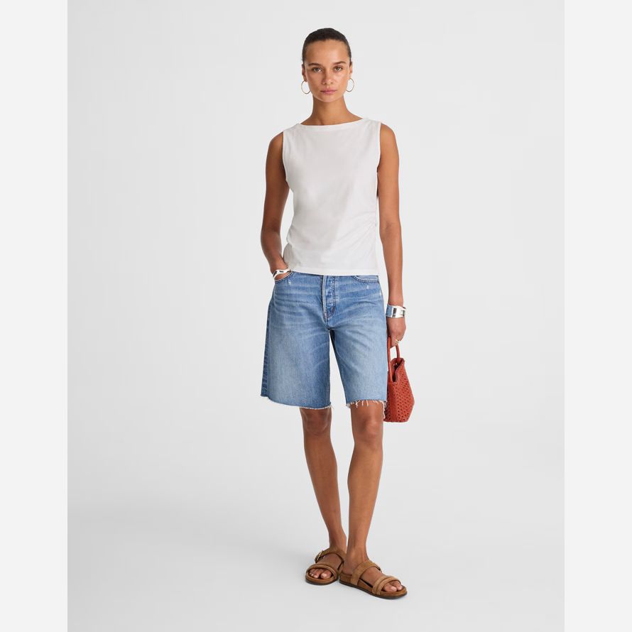 madewell cinched crewneck damen tank-white