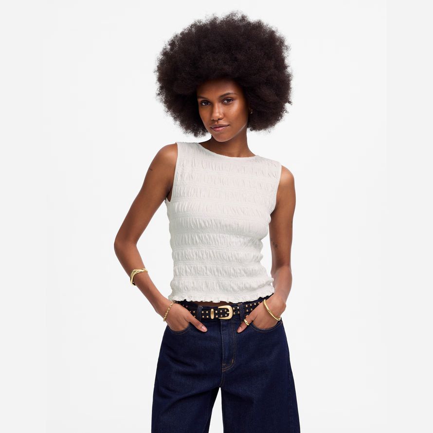 madewell gesmokt boatneck damen tank-white