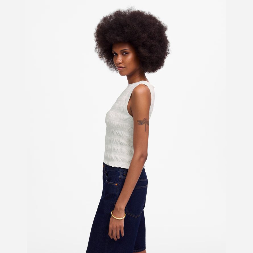 madewell gesmokt boatneck damen tank-white