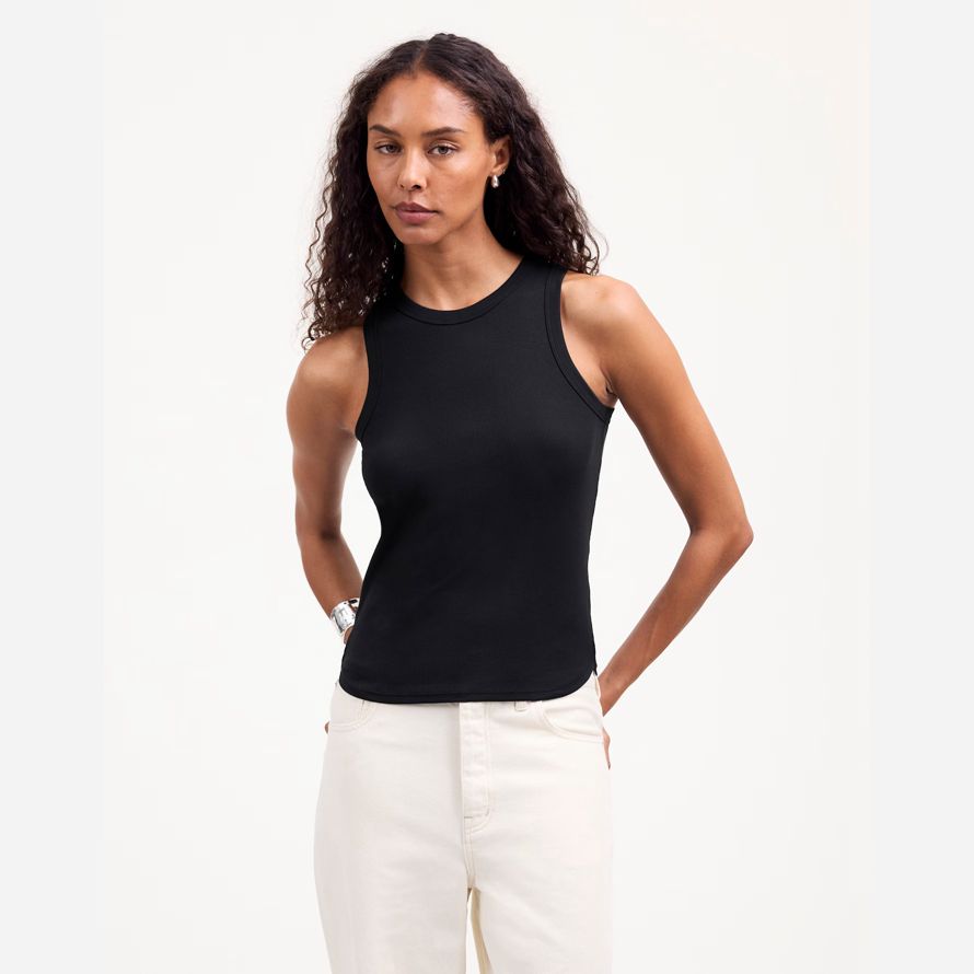 black womens madewell regenerative baumwolle gerippter ausschnitt tank