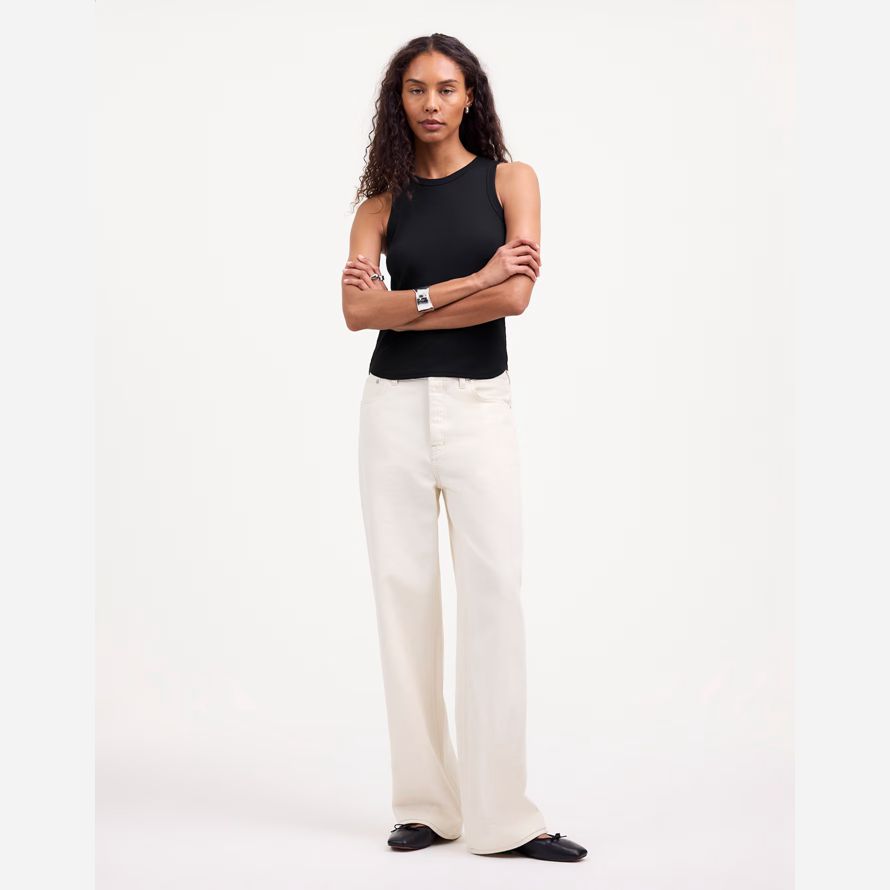 black womens madewell regenerative baumwolle gerippter ausschnitt tank