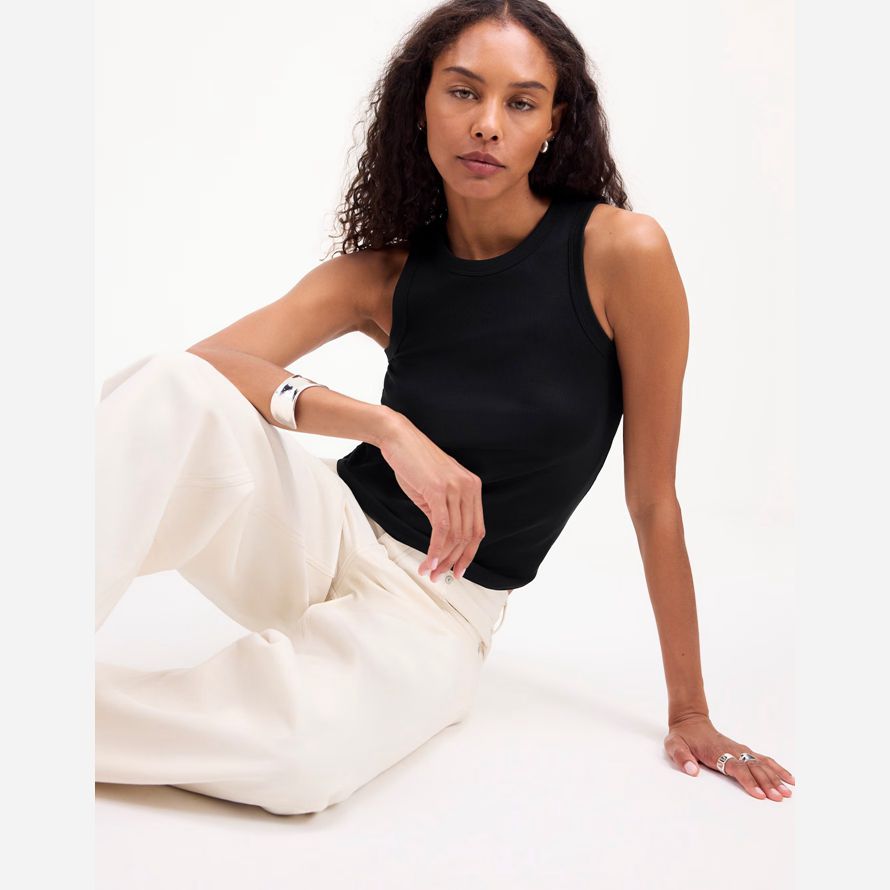 black womens madewell regenerative baumwolle gerippter ausschnitt tank