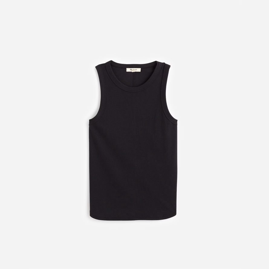 black womens madewell regenerative baumwolle gerippter ausschnitt tank