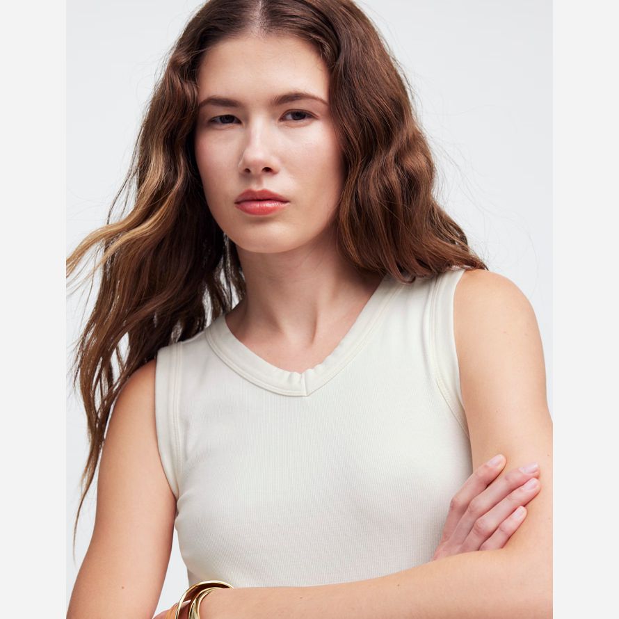 damen madewell regenerative baumwolle gerippte high v-neck tank white