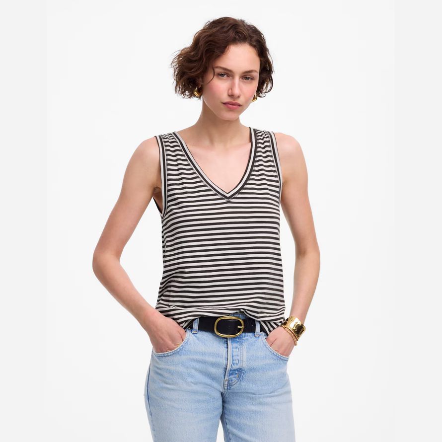 damen madewell slub entspannt v-ausschnitt tank-black white