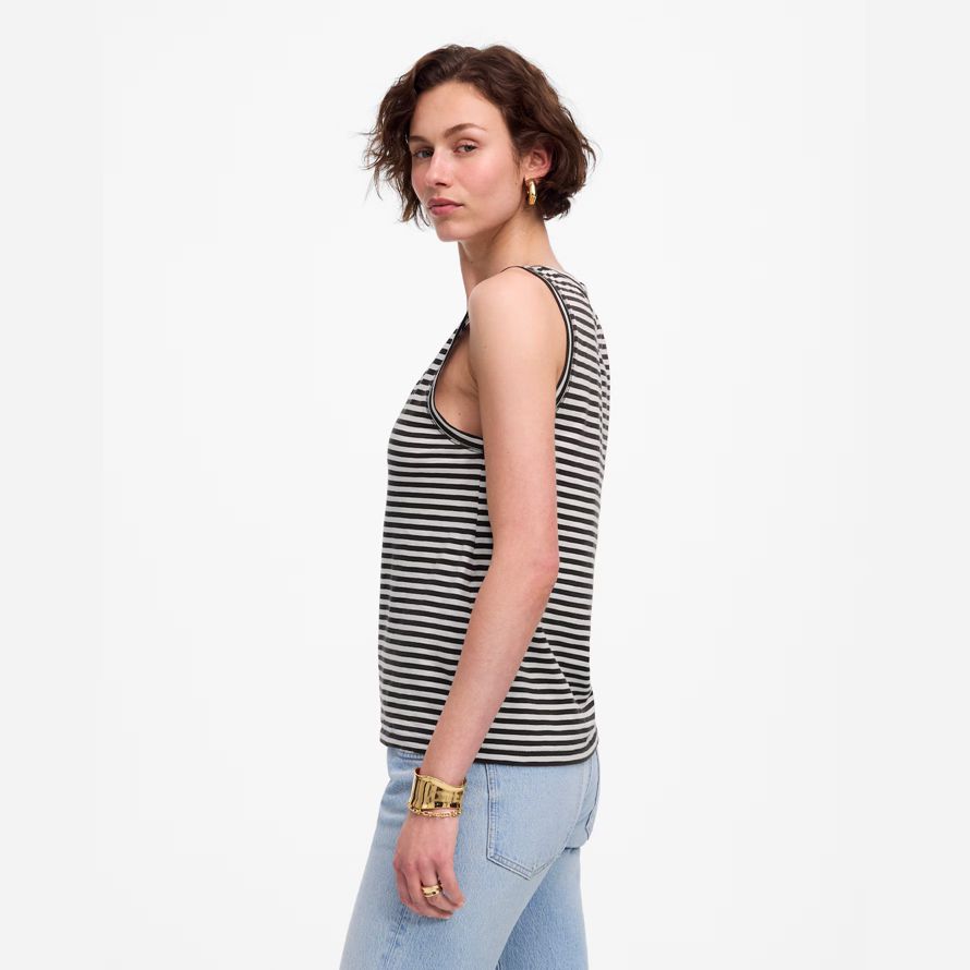damen madewell slub entspannt v-ausschnitt tank-black white