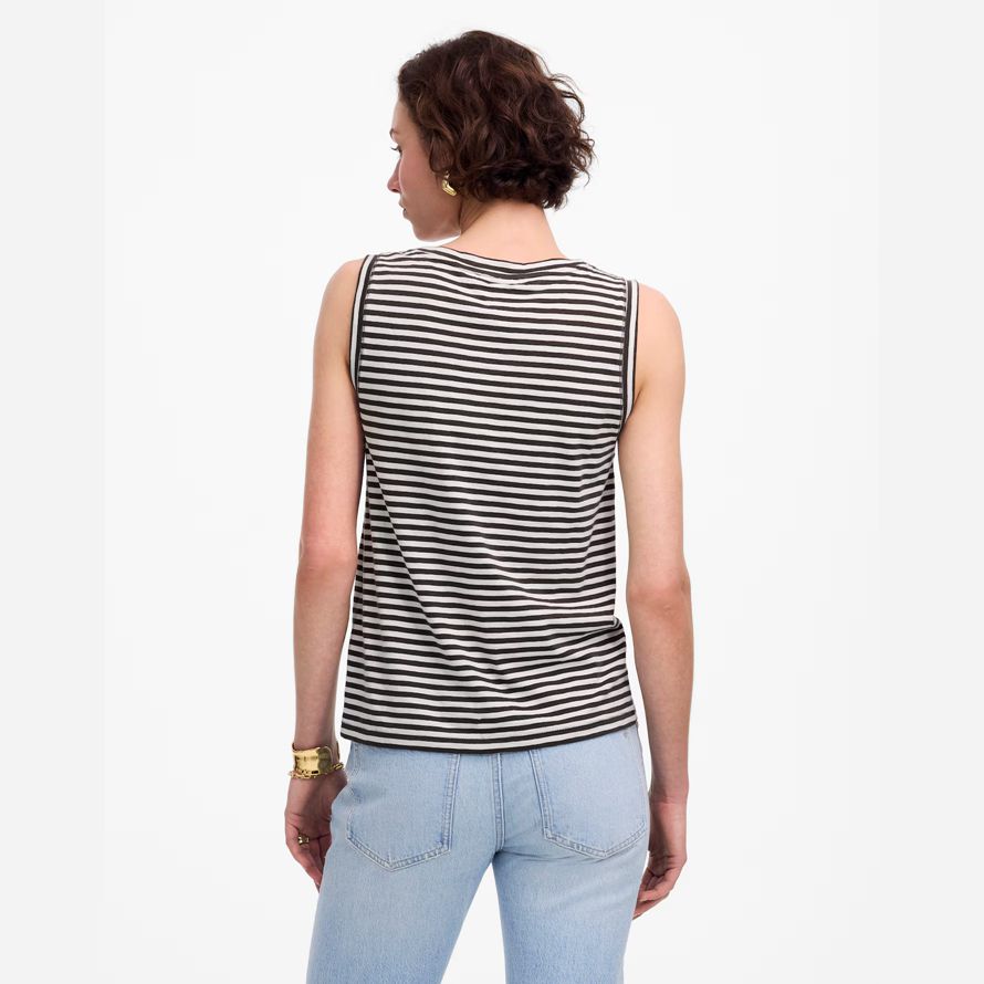 damen madewell slub entspannt v-ausschnitt tank-black white