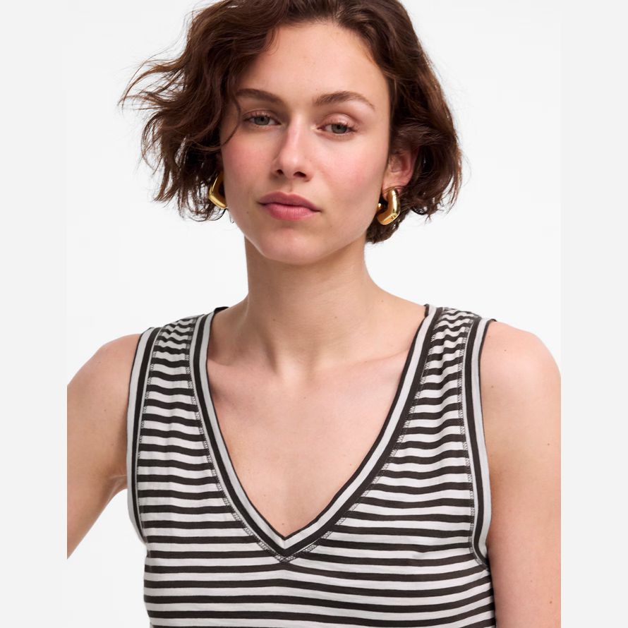 damen madewell slub entspannt v-ausschnitt tank-black white