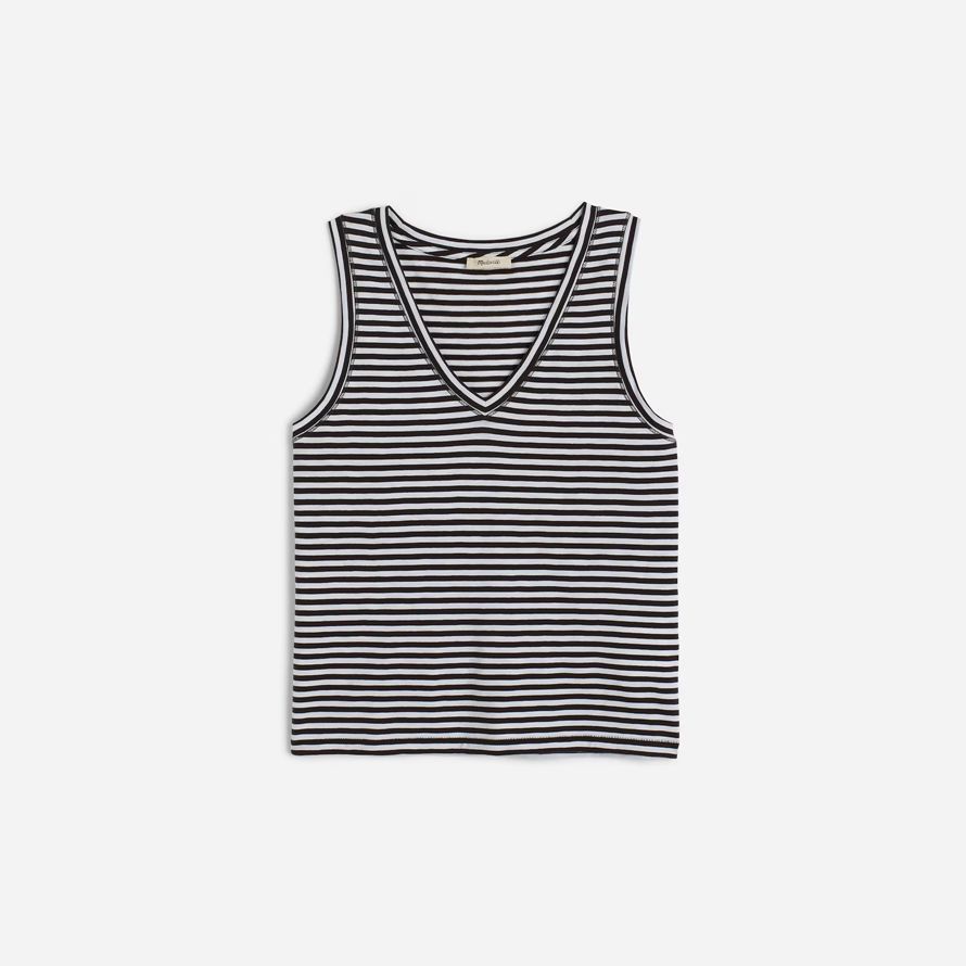damen madewell slub entspannt v-ausschnitt tank-black white