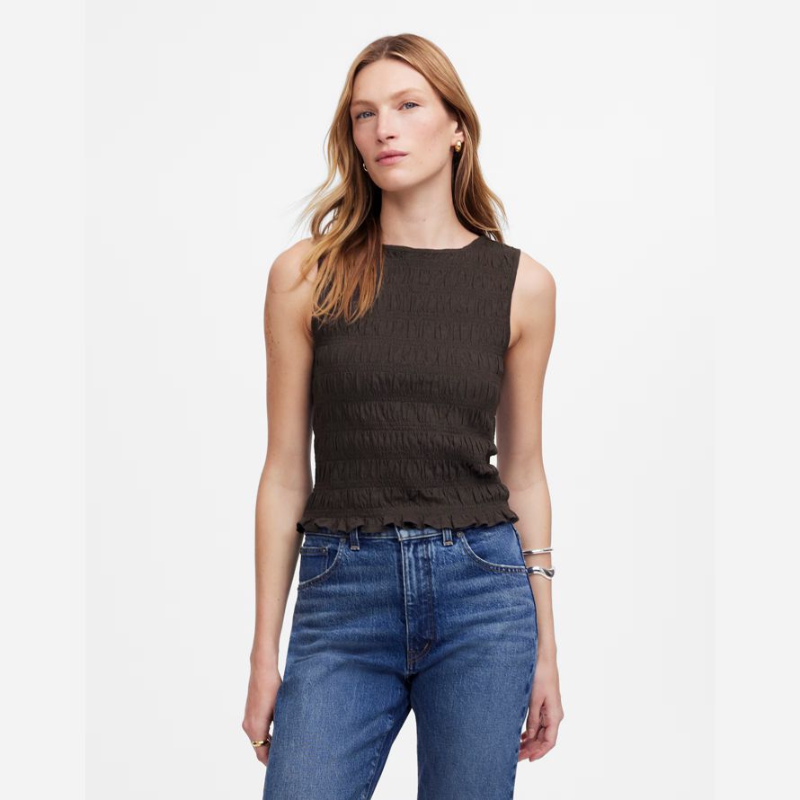 madewell gesmokt boatneck damen tank-dark chocolate
