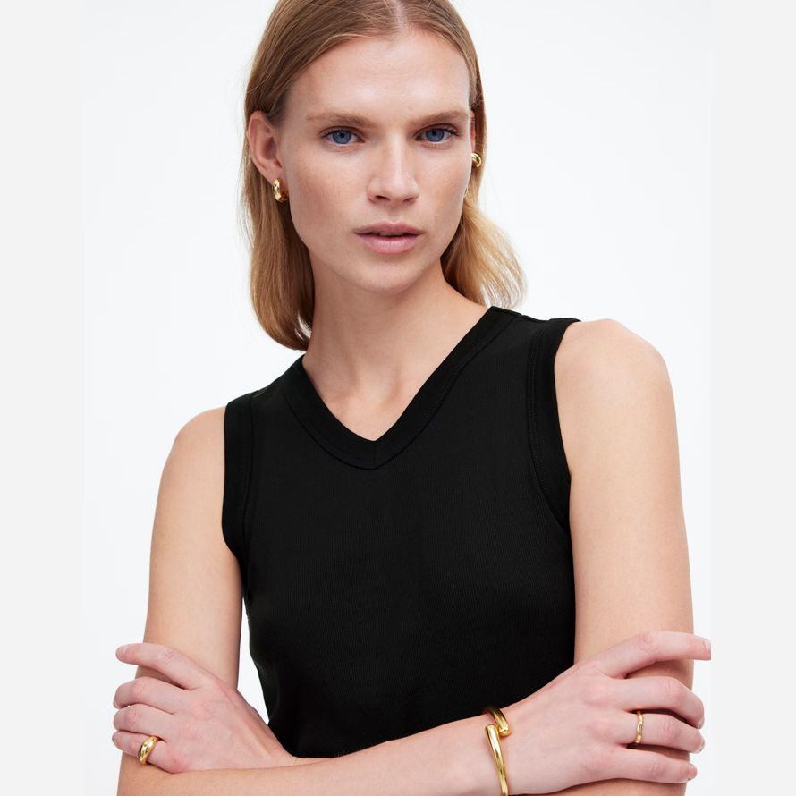 schwarz madewell regenerative baumwolle gerippte high v-neck womens tank