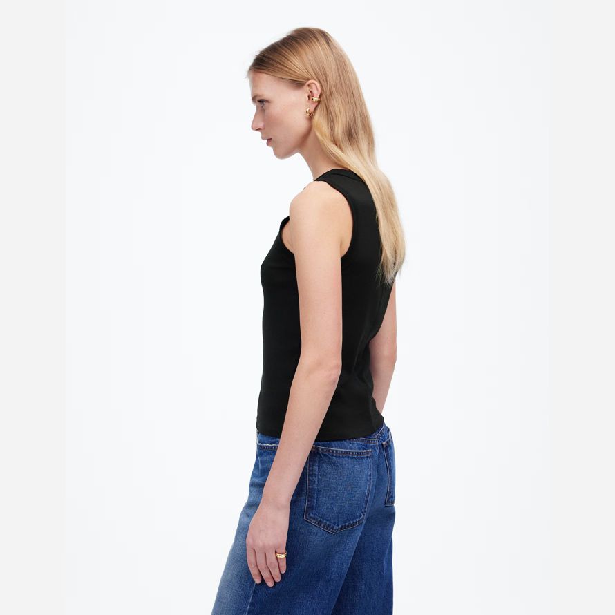 schwarz madewell regenerative baumwolle gerippte high v-neck womens tank