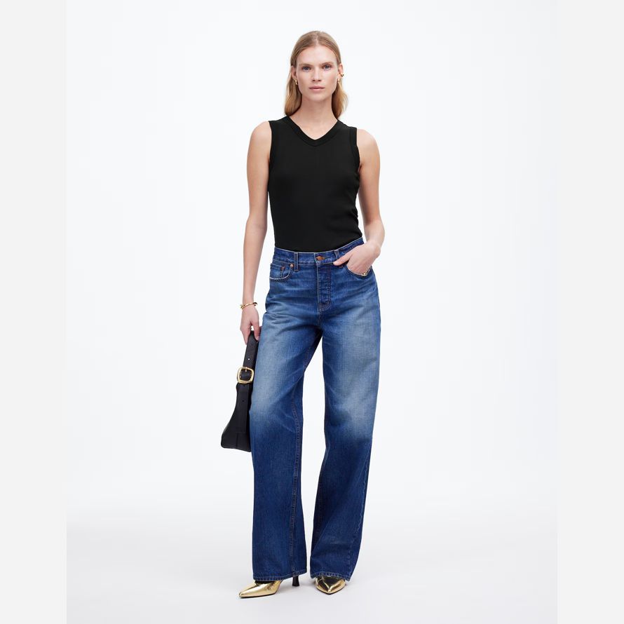 schwarz madewell regenerative baumwolle gerippte high v-neck womens tank