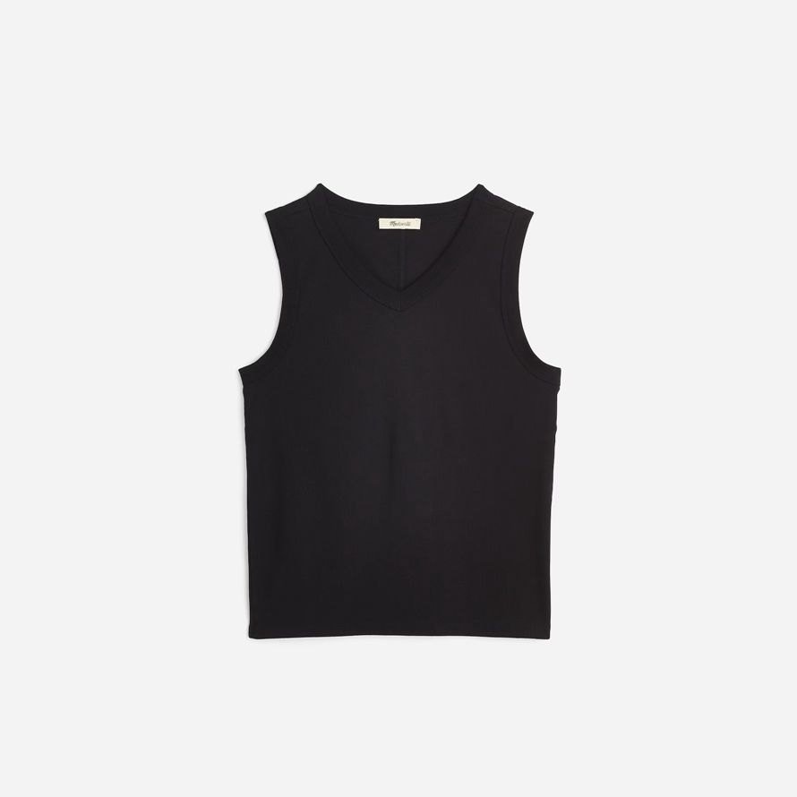 schwarz madewell regenerative baumwolle gerippte high v-neck womens tank