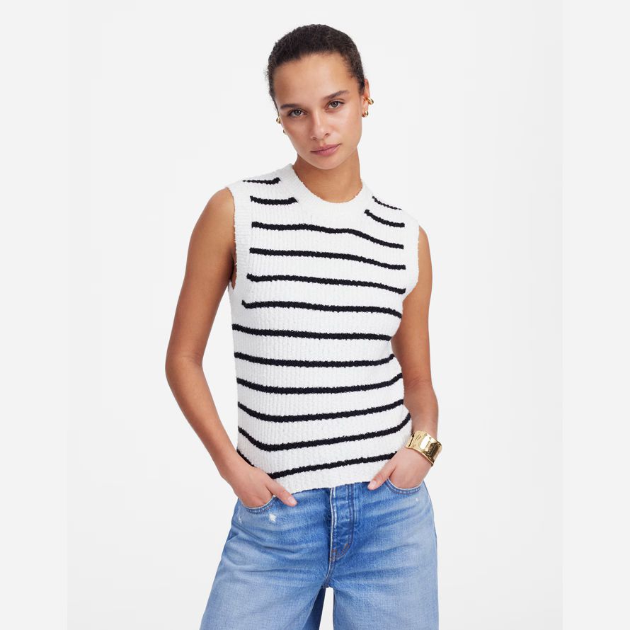weiß schwarz damen madewell boucl�-knit sweater tank