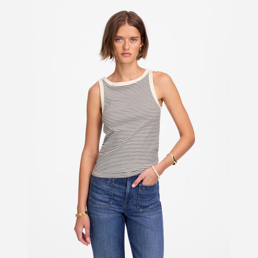 madewell regenerative baumwolle wesentliche high-neck womens tank weiß schwarz