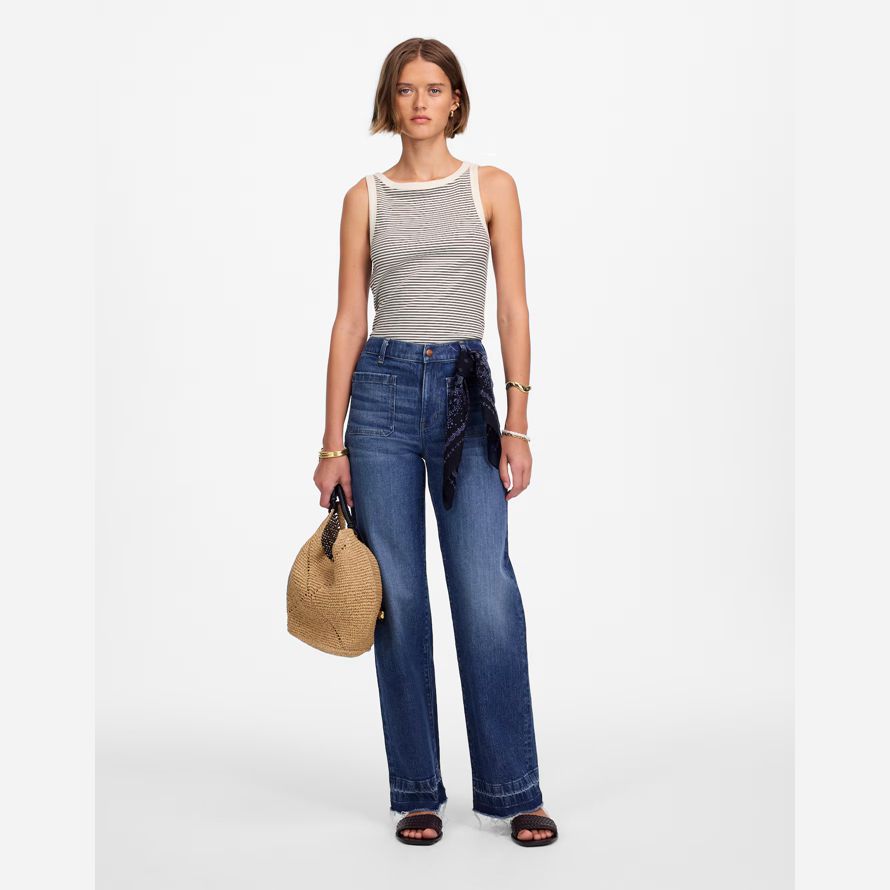 madewell regenerative baumwolle wesentliche high-neck womens tank weiß schwarz