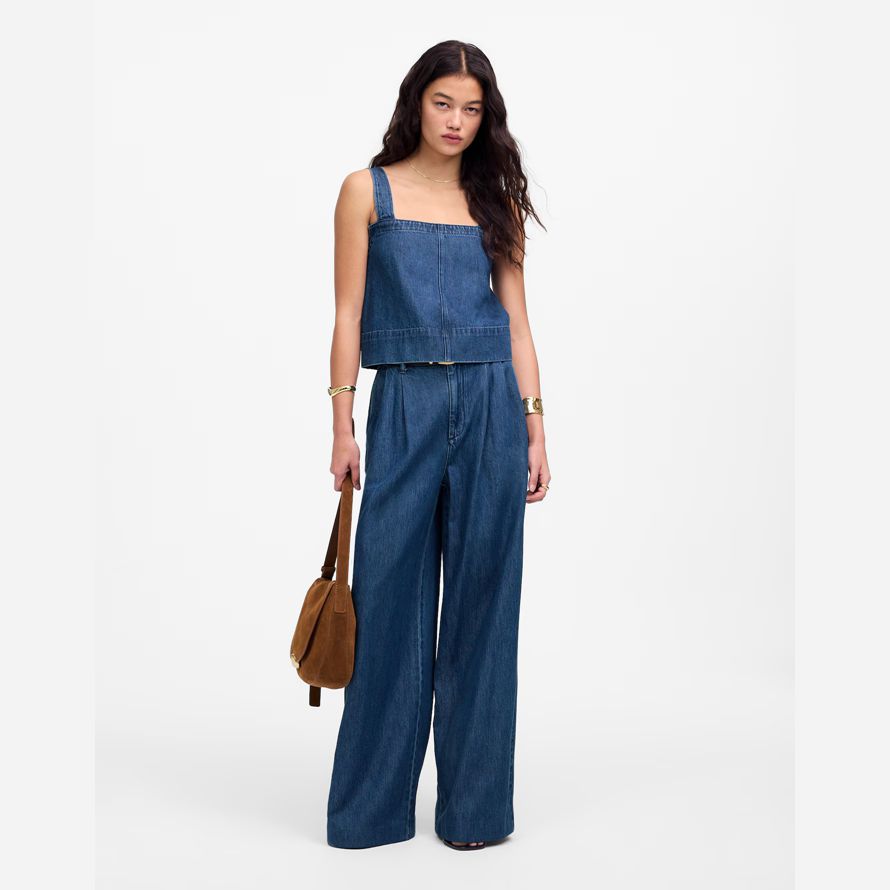 damen madewell squareneck denim tank blau