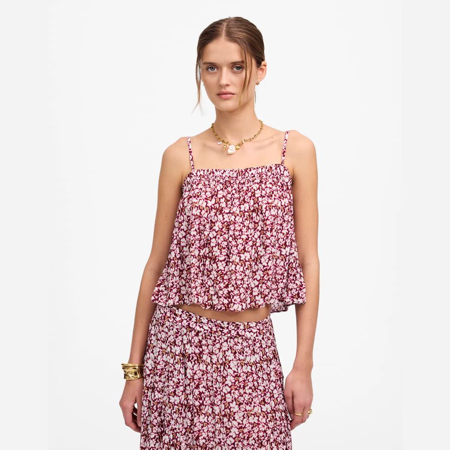 damen madewell geraffte squareneck tank dark red beige