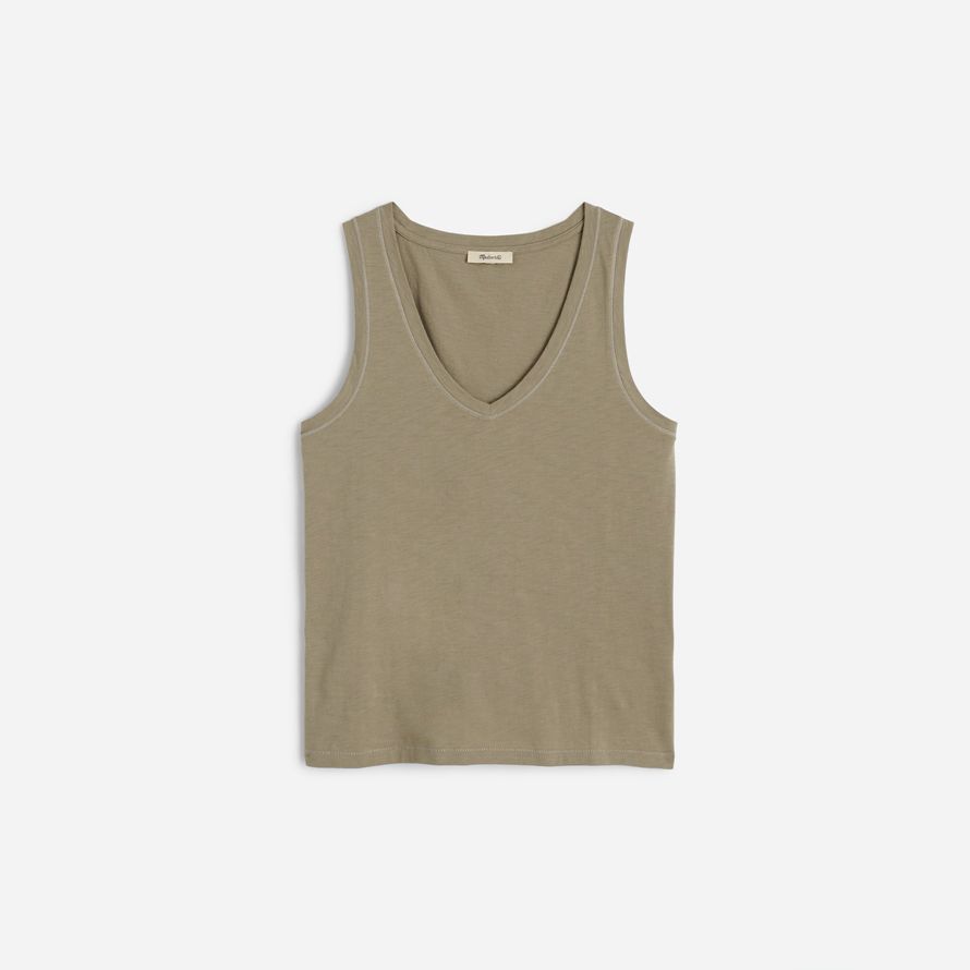 madewell slub entspannt v-ausschnitt damen tank-olive