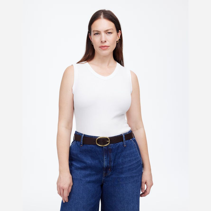 weiße madewell regenerative baumwolle gerippte high v-neck womens tank